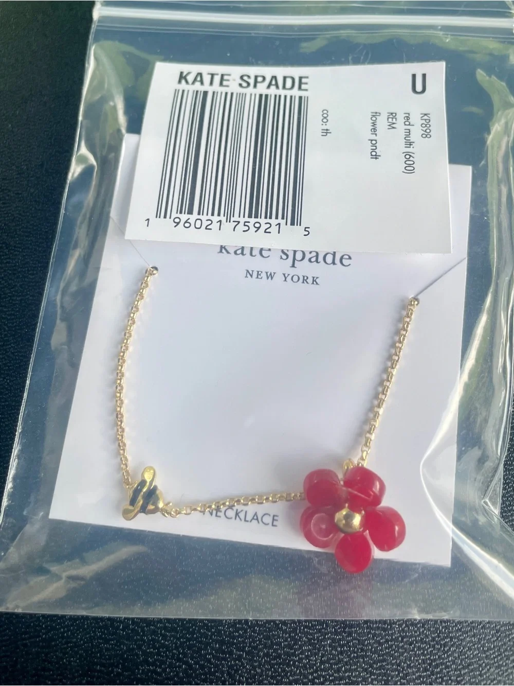 Kate Spade Summer Daze Flower with Bee Pendant. Red. NWT. Rare.